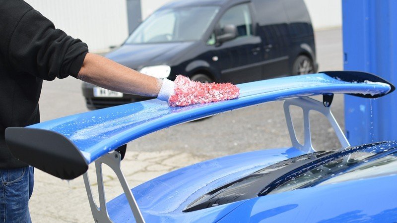 GT3 RS rear wing washed by hand with a Gtechniq mitt and G-Wash shampoo