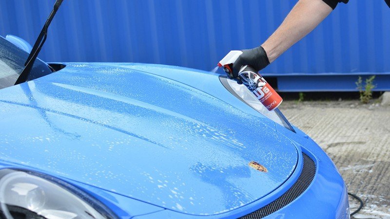Gtechniq W6 iron and fallout remover applied to the GT3 RS bonnet