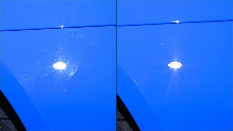 Corrected Voodoo Blue panel with a clean, tight reflection of the inspection light