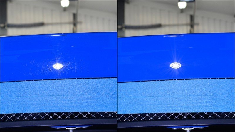 Fifty-fifty on the GT3 RS rear panel, hazy paint against polished paint