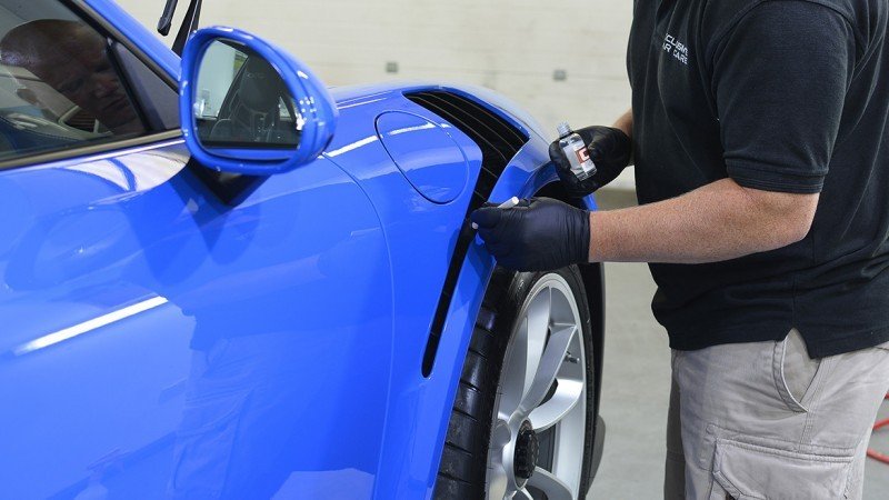 Gtechniq C4 Permanent Trim Restorer applied to GT3 RS exterior trim
