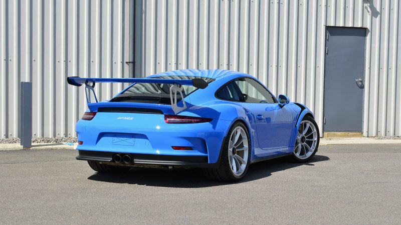 Rear three quarter of the finished Porsche 991 GT3 RS outside our studio