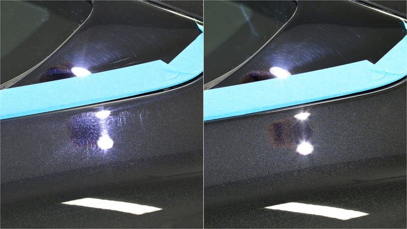 Before and after correction on a masked panel of the Vanquish