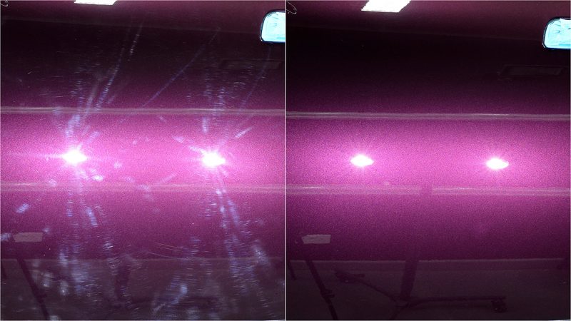 Before and after halves of a Z3 panel showing swirl marks polished out