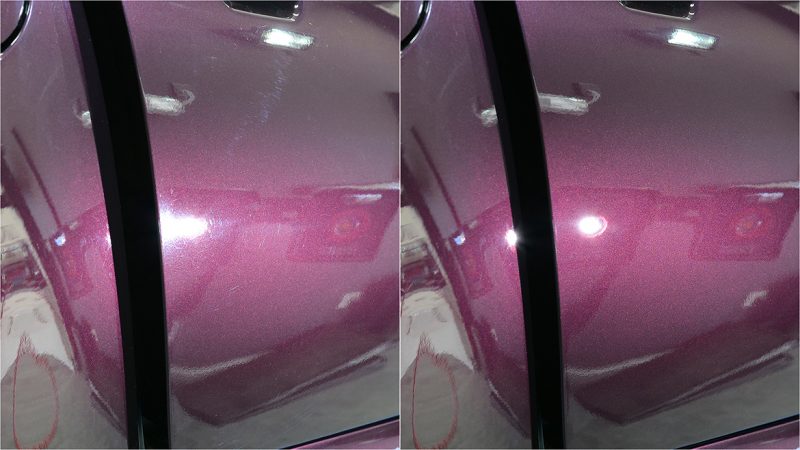 Fifty-fifty on the Z3 door, hazy paint beside corrected Mora Metallic