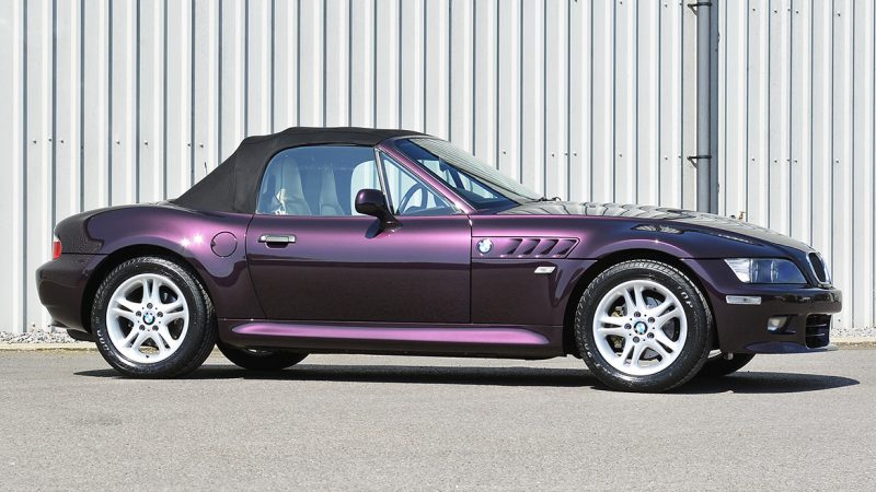 Side profile of the finished BMW Z3 roadster with the roof up