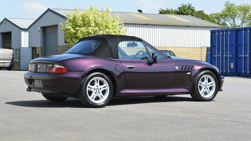 Rear three quarter of the BMW Z3 outside our unit after its detail