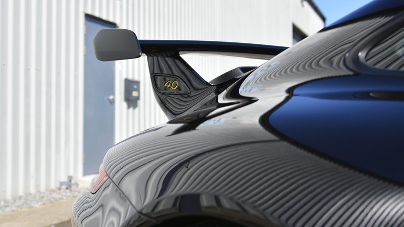 Rear deck and wing endplate of the Porsche 991.2 GT3 with the 4.0 decal