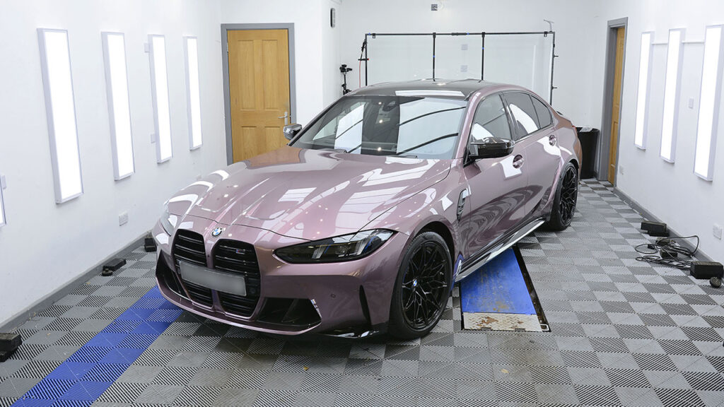 2026 BMW M3 in Velvet Orchid after polishing, PPF and Gtechniq Coatings
